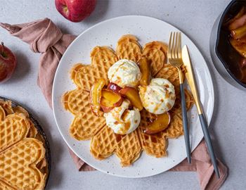 Waffles with caramel apples