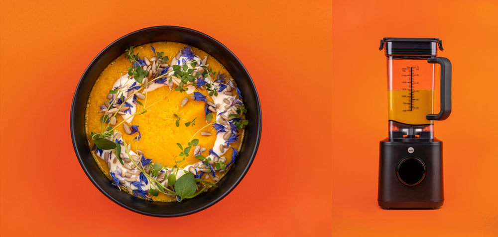 Warm carrot soup straight from the blender