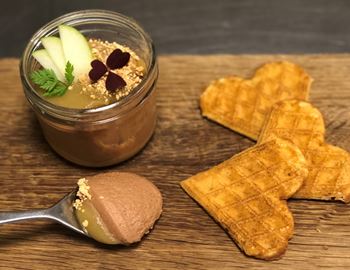 Waffles with chocolate, caramel and apple